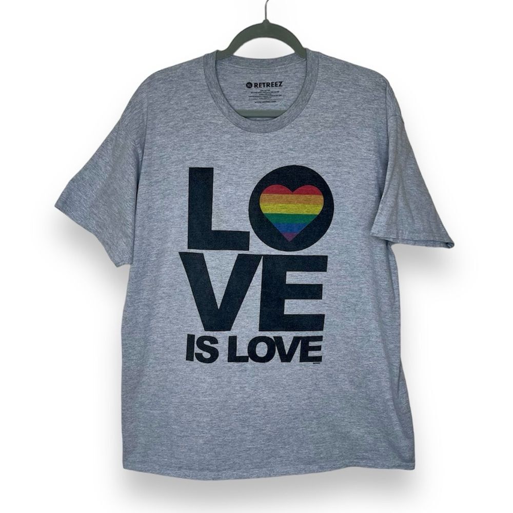 Retreez Love Is Love Heather Gray T Shirt Crew Neck Short Sleeve Unisex Size XL